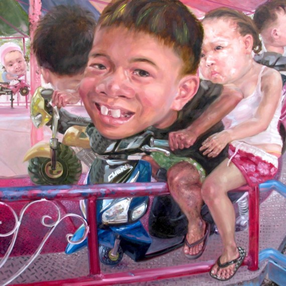 เด็กแว้น (Motorcycle boy), Oil on Canvas, 190x190 cm.