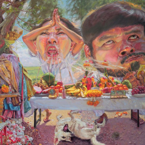 "Do Not Eat My Offering", Oil on linen, 250x300 cm, 2024.